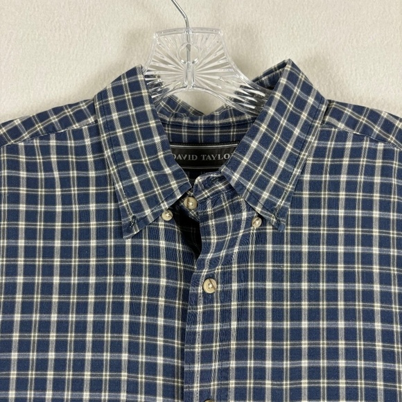 David Taylor Shirt Mens Size Large Blue Check Short Sleeve Collared Button Down - Picture 1 of 12